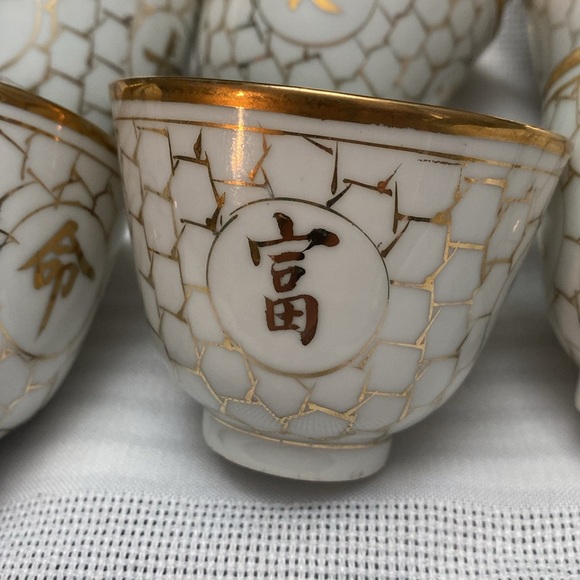 Antique Chinese jiang xi Porcelain Tea Cup Set of 10 " Long Life & Prosperity" - Picture 16 of 16